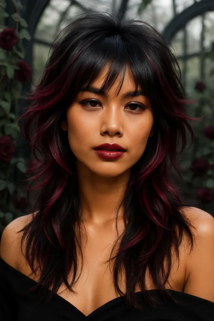Magenta and Black Vampire Shag Hairstyle