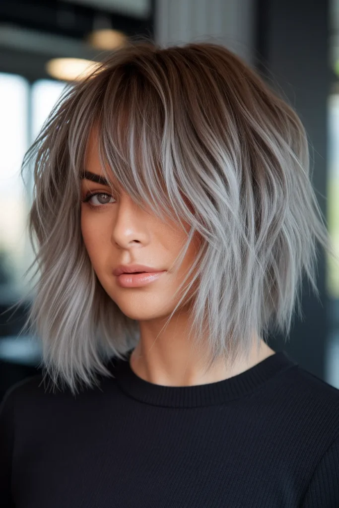 Medium Brown Shag with Silver Tips