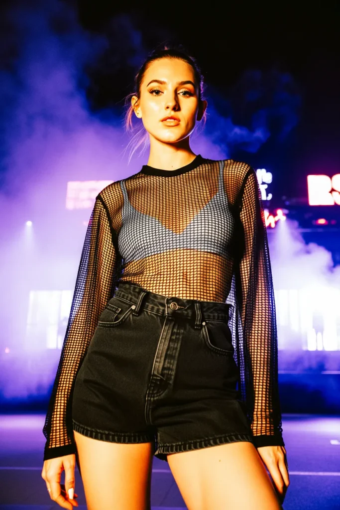 Mesh Top and High-Waisted Shorts