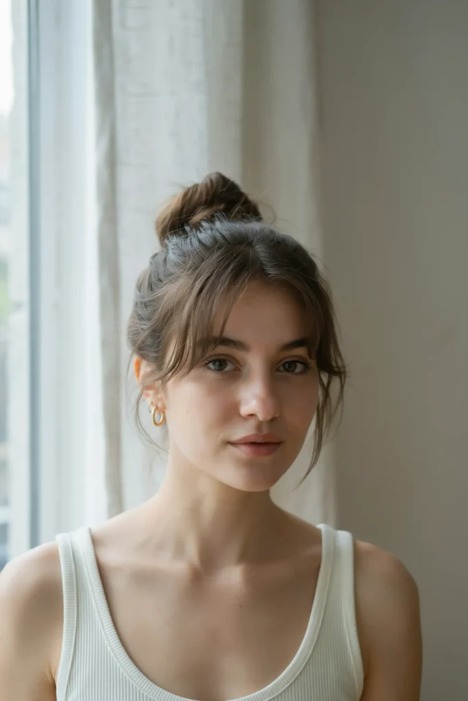Messy Bun With Curtain Bangs