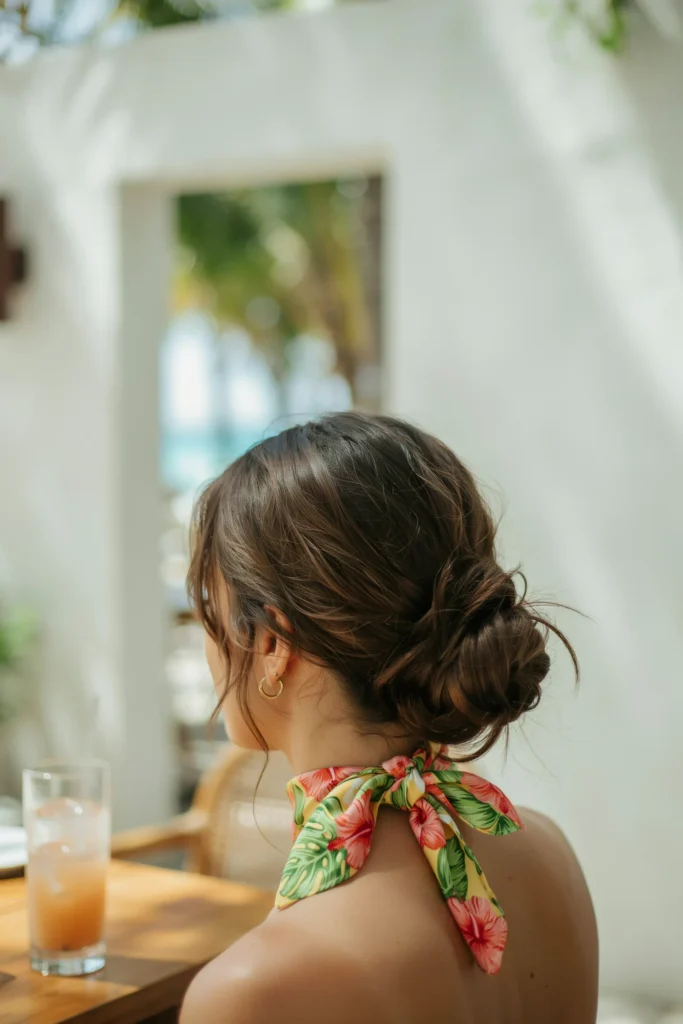 Messy Bun with Tropical Scarf Bow