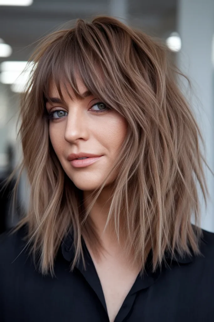 Messy Curtain Bangs with Loose Layers