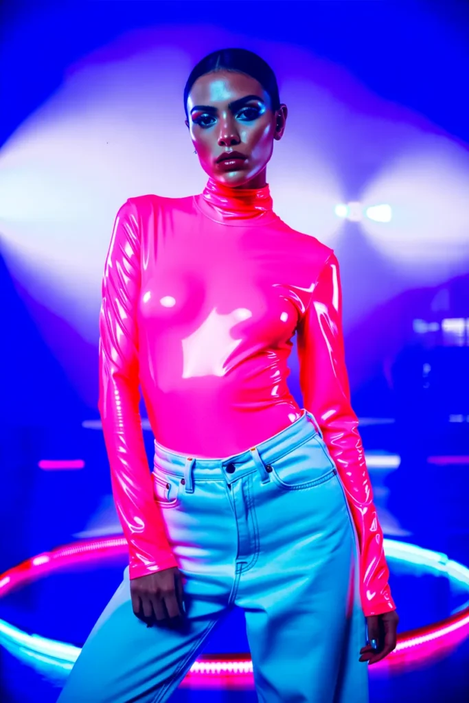 Neon Bodysuit and High-Waisted Jeans