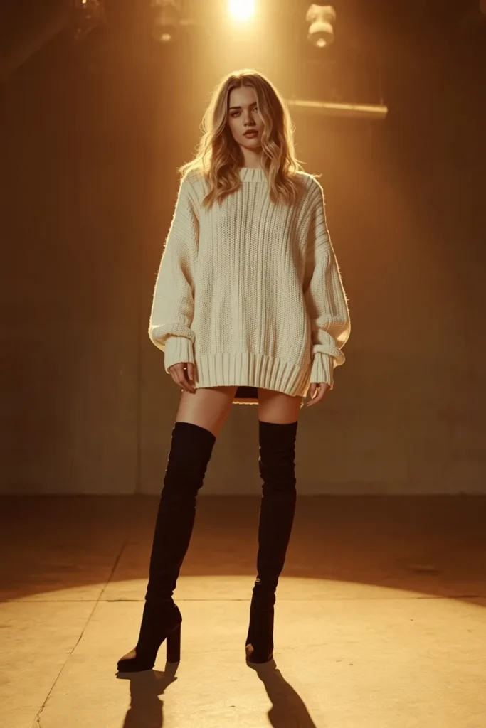 Oversized Sweater and Thigh-High Boots