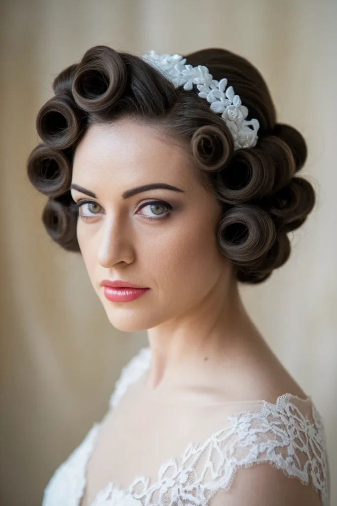 Pin Curls with Lace Headpiece