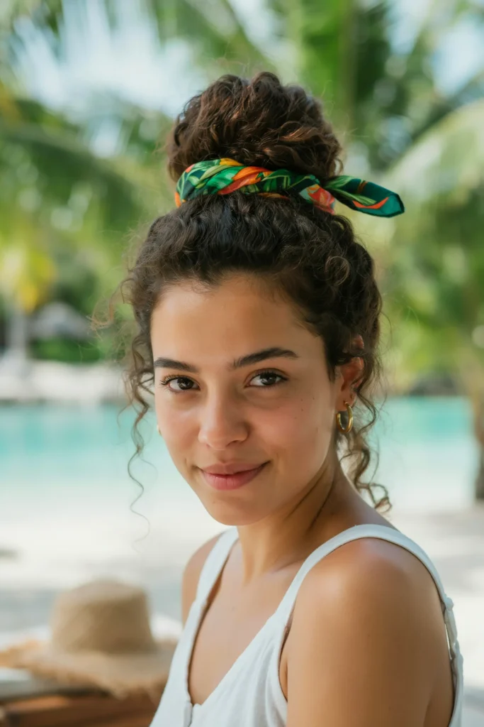 Pineapple Updo with Tropical Scarf