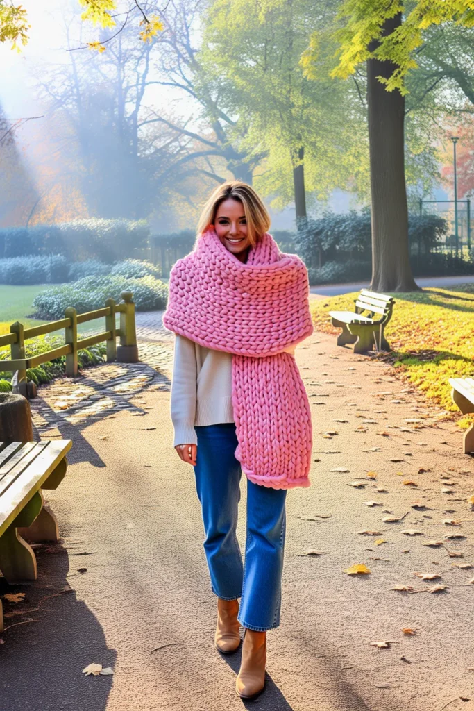 Pink Chunky Knit Scarf