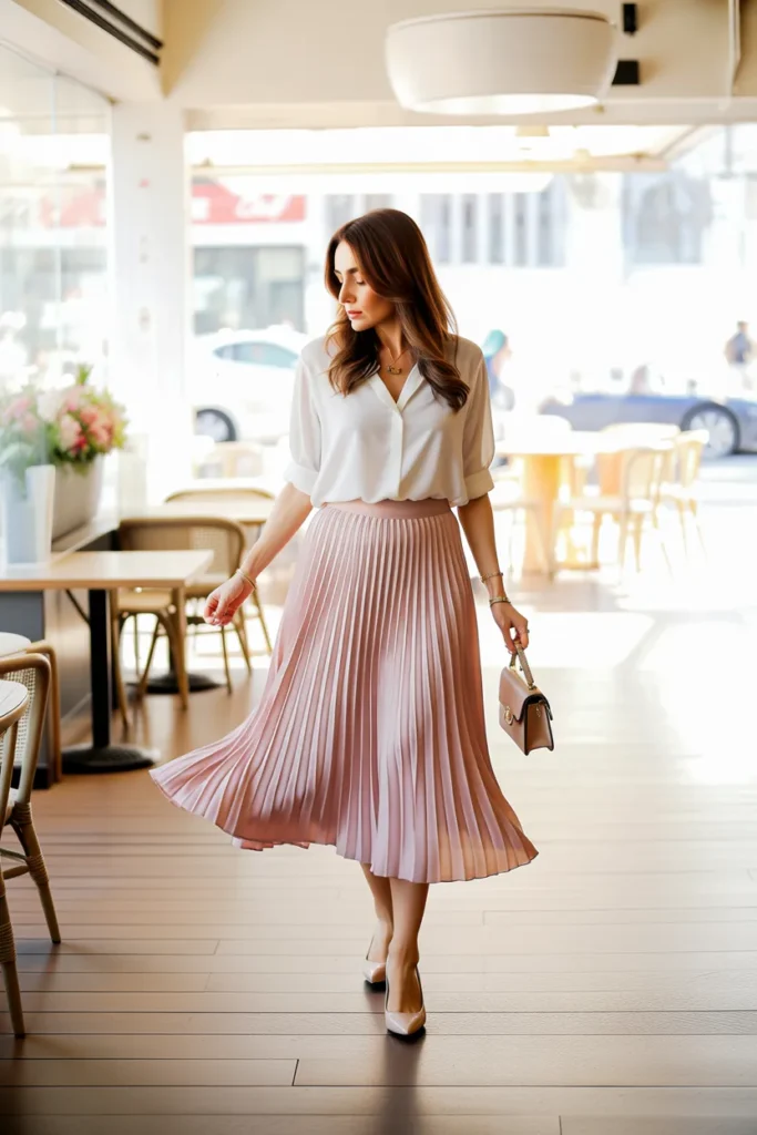 Pink Pleated Midi Skirt