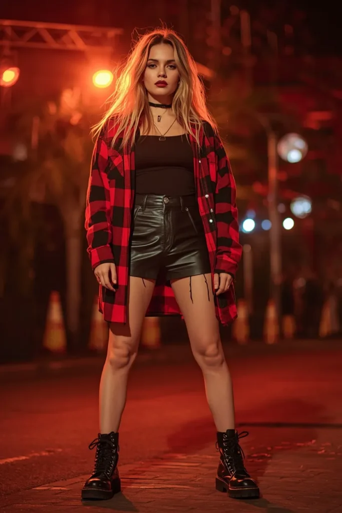  Plaid Shirt and Leather Shorts