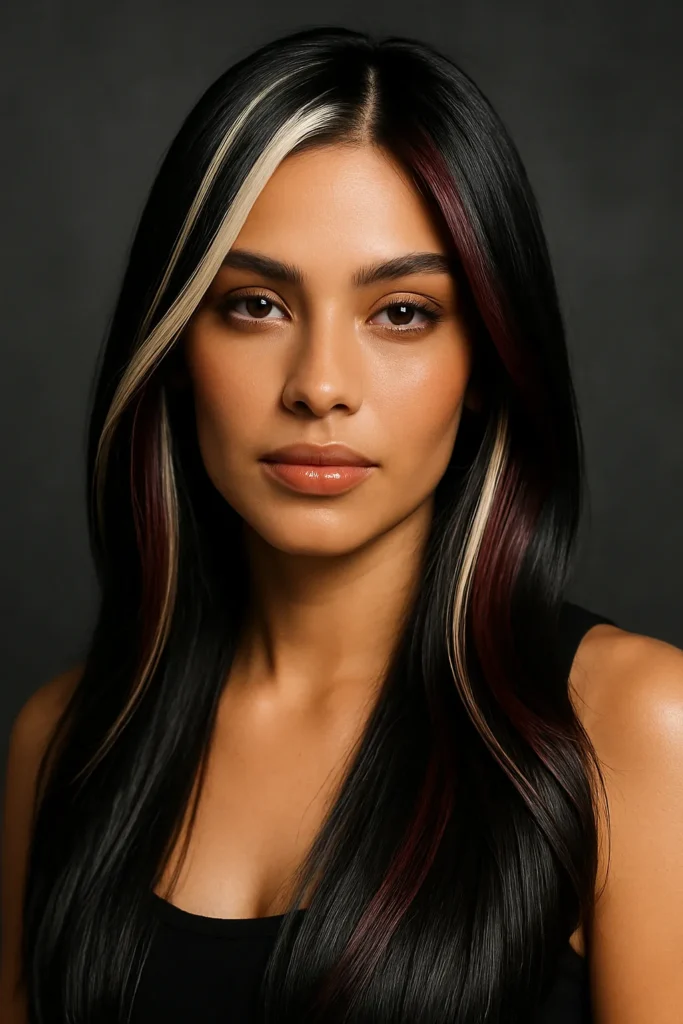 Platinum and Burgundy Vampire Streak Hairstyle