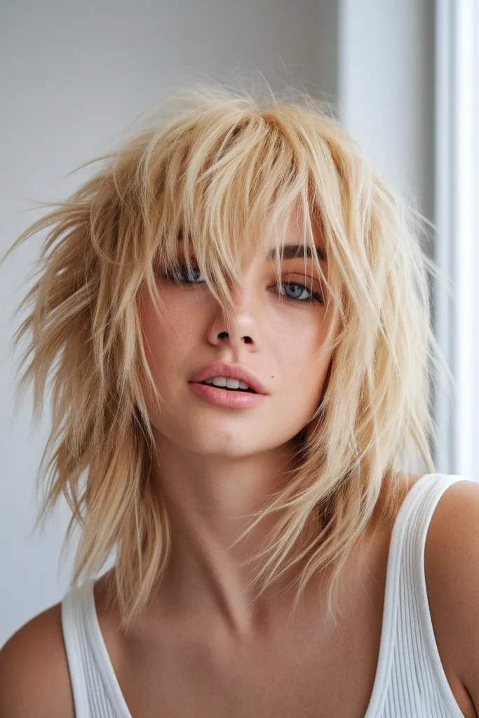 Playful Textured Blonde Wolf Cut