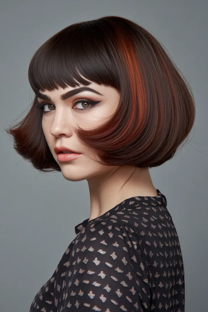 Retro Mullet Shag with Heavy Bangs