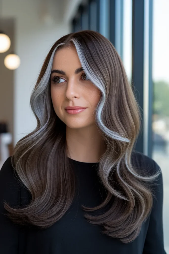 Rich Brown Hair with Silver Face Highlights