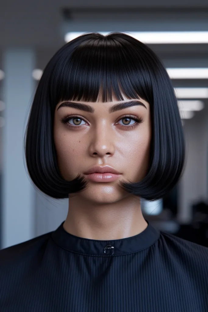 Rounded Bob with Eyebrow-Length Bangs