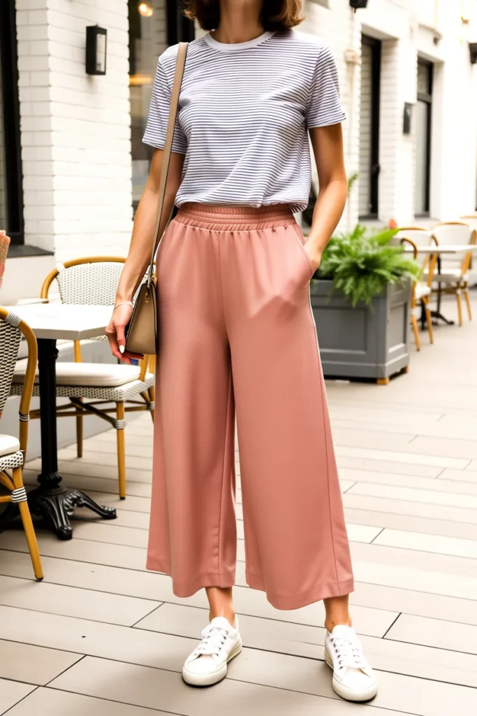 Salmon Pink Culottes and Striped Tee