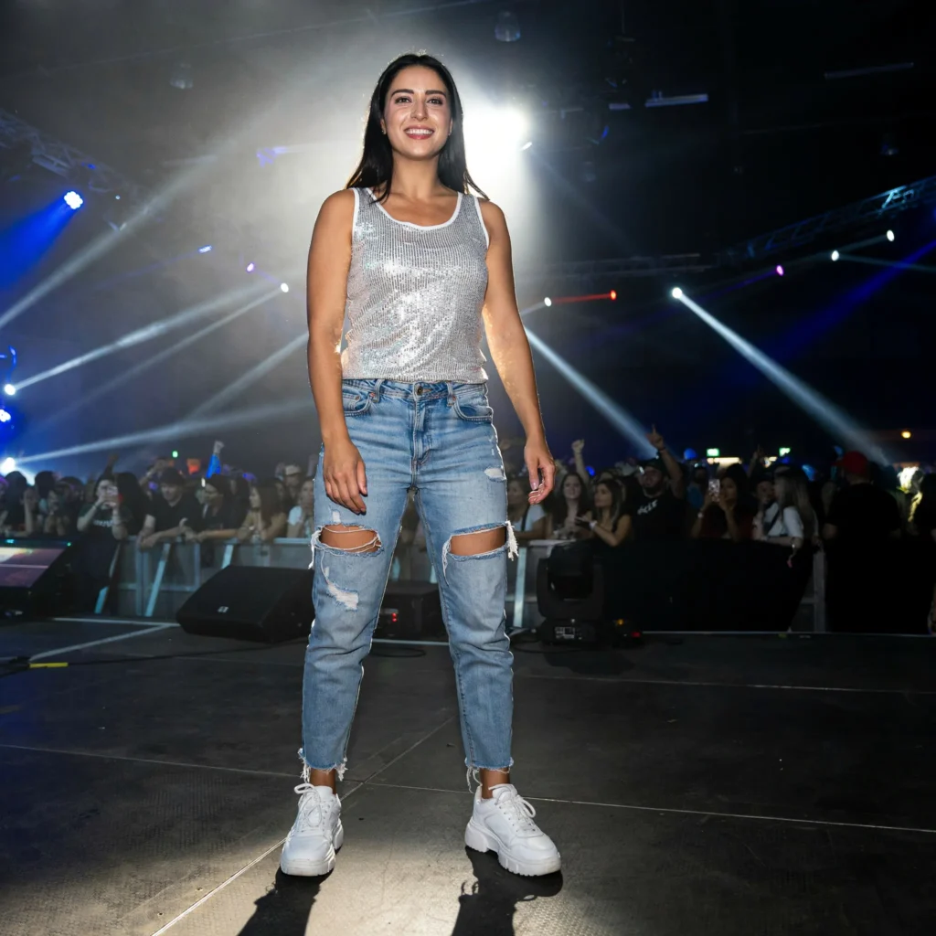 Sequin Top and Ripped Jeans