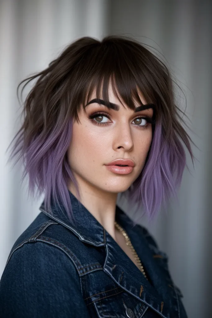  Short Brown Wolf Cut with Hidden Purple Peekaboo