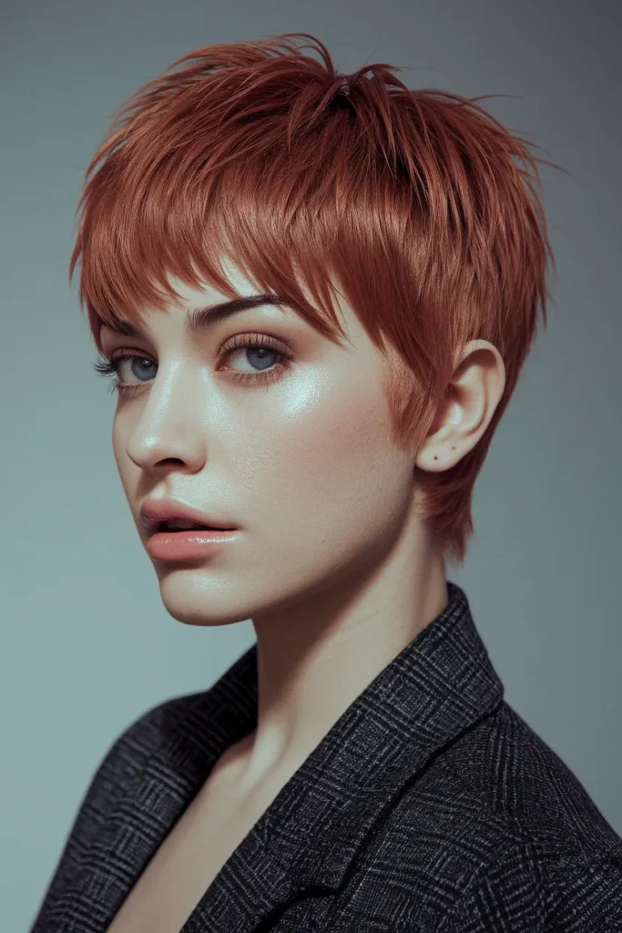 Short Red Wolf Cut with Undercut Detail