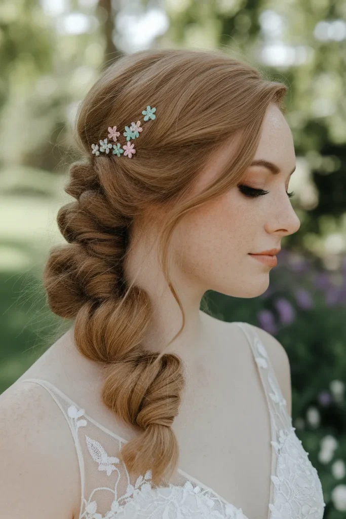 Side Ponytail with Floral Accents