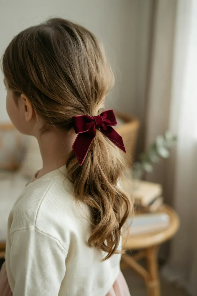  Side Ponytail with Velvet Bow