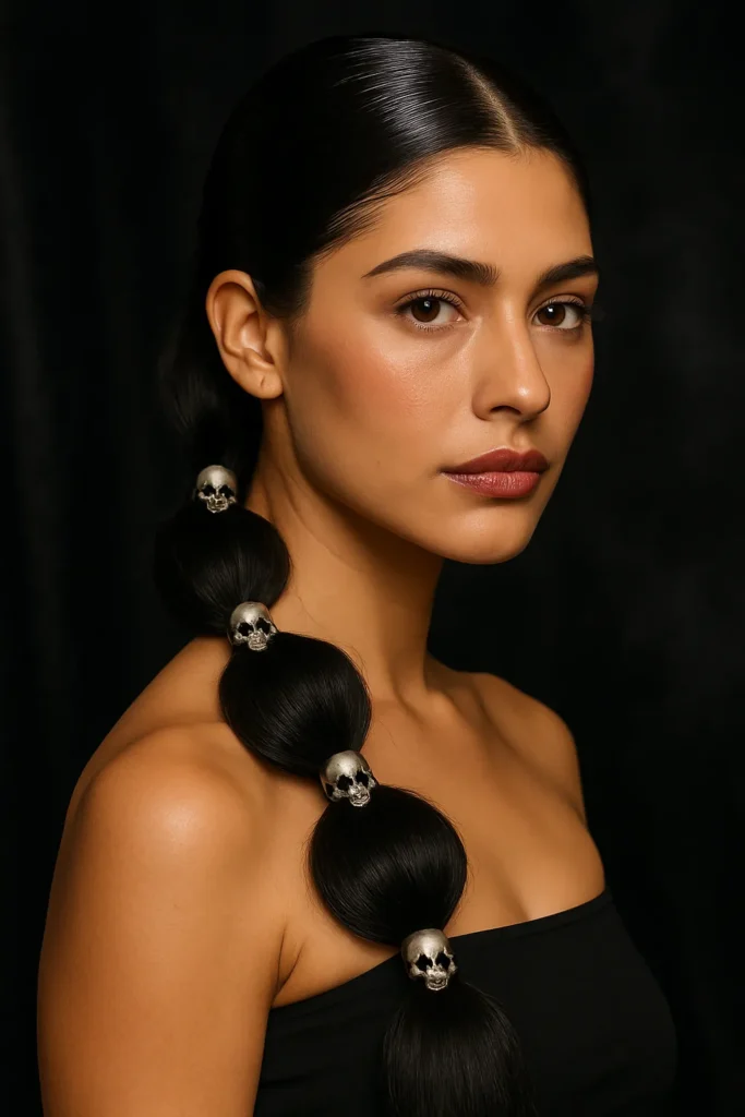 Skull Bubble Braid Halloween Hairstyle