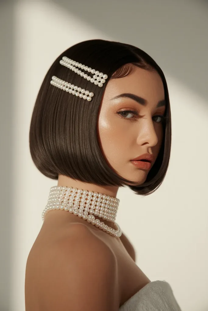  Sleek Bob with Pearl Pins