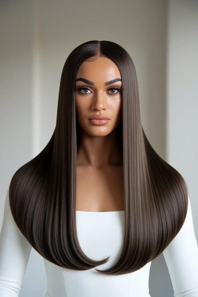 Sleek Center-Parted Long Hair