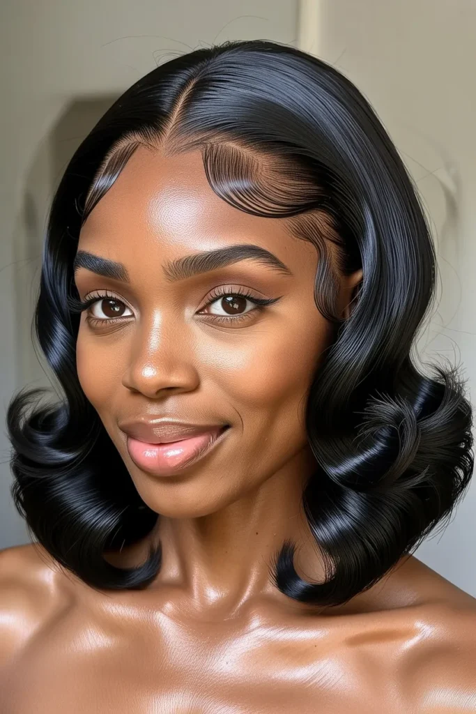 Sleek Half Up Half Down Bob with Curled Ends