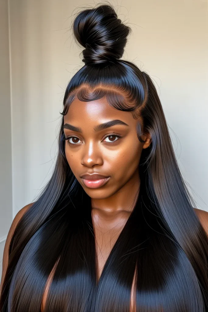 Sleek Half Up Half Down with Smooth Top Knot