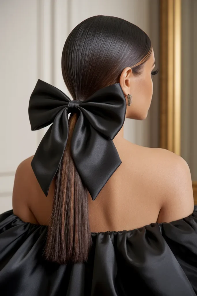 Sleek Low Ponytail with Bow