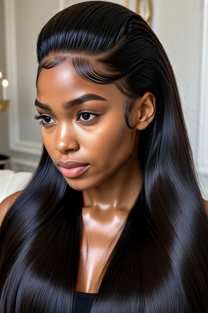  Sleek Side-Parted Half Up Half Down with Face-Framing Strip