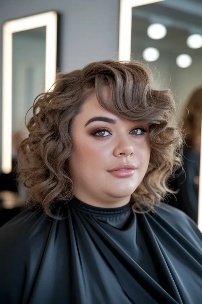 Soft Curls with Side-Swept Bangs