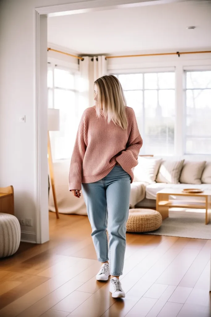 Soft Pink Sweater and Jeans