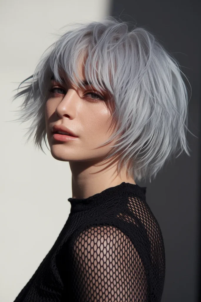 Soft Platinum Wolf Cut with Feathered Layers