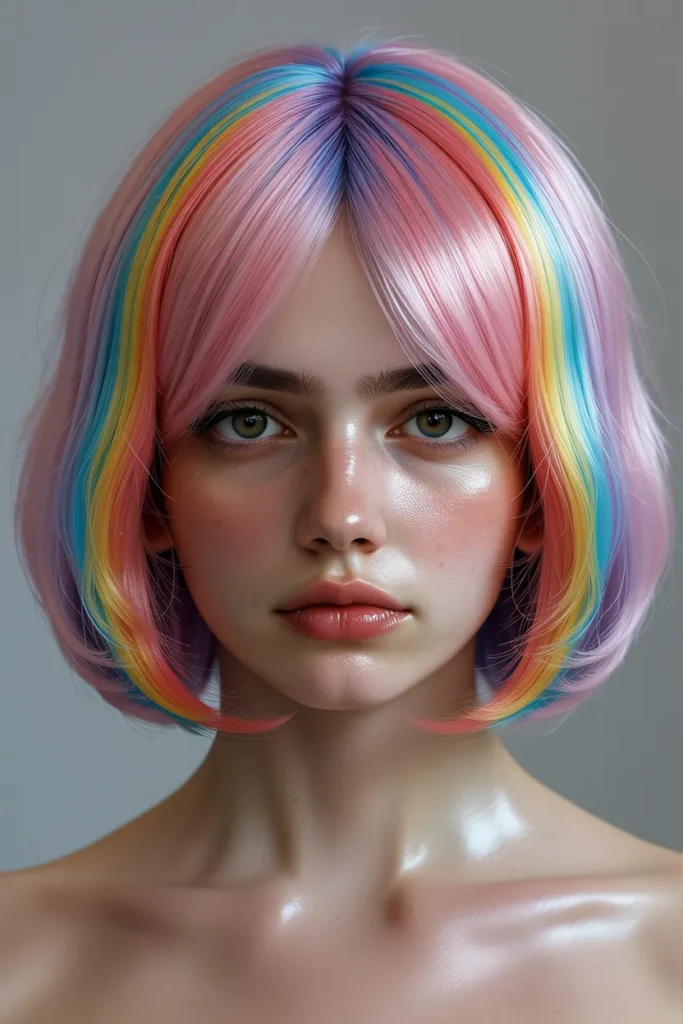 Soft Rainbow Bob Clown Hairstyle