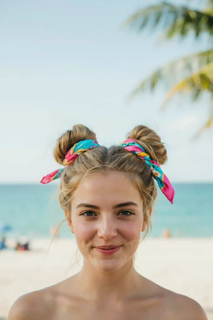 Space Buns with Tropical Scarf