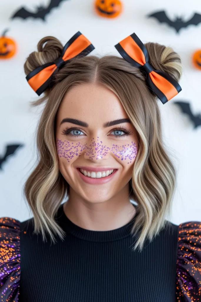Sparkly Space Buns Halloween Hairstyle for Kids