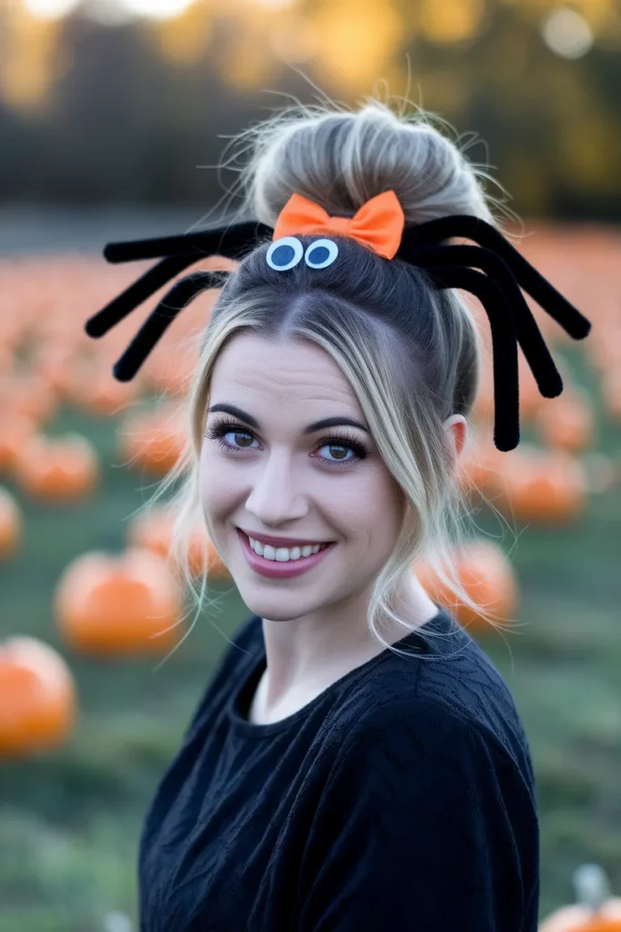 Spider Bun Halloween Hairstyle for Kids