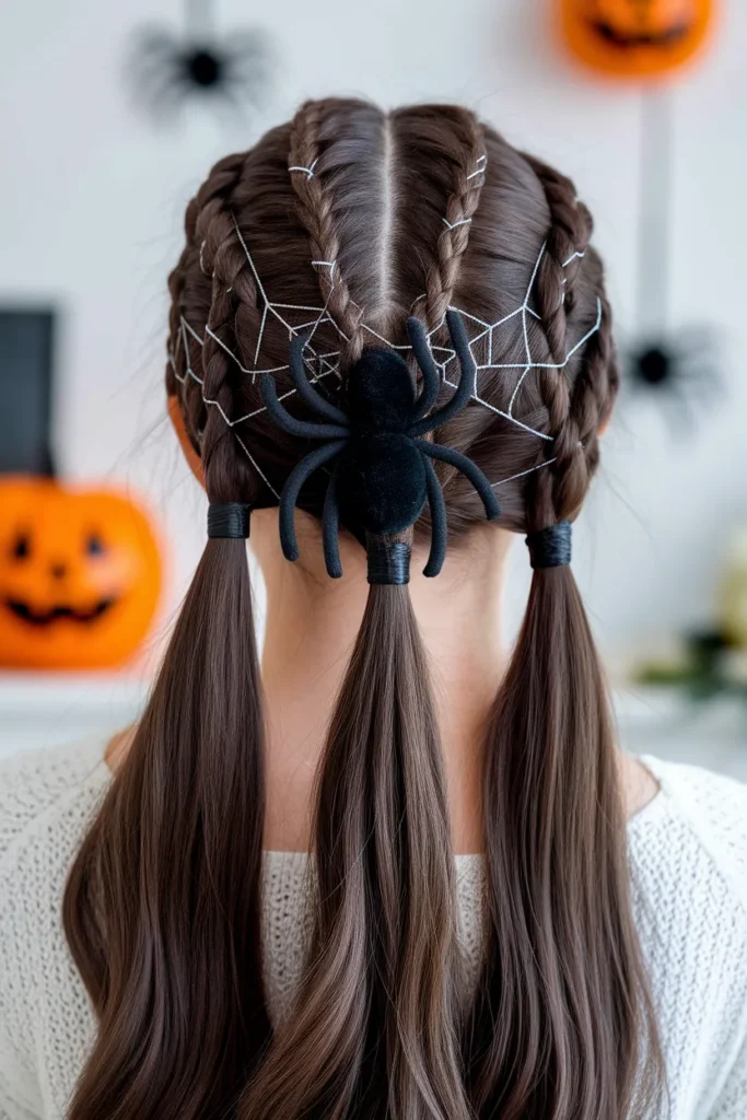 Spider Web with Giant Spider Halloween Hairstyle for Kids