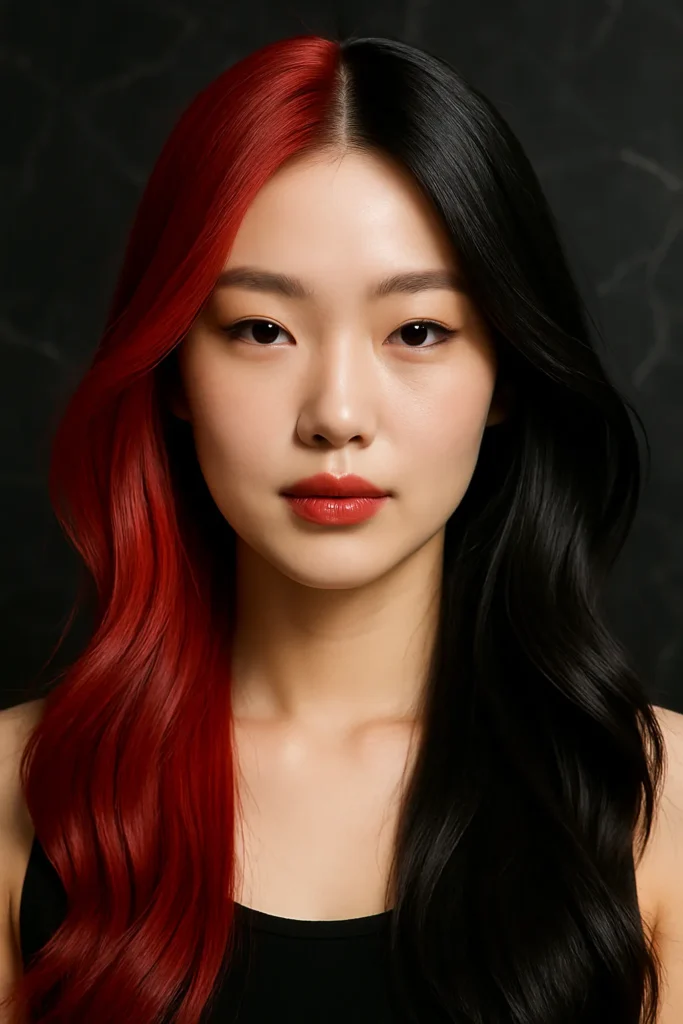 Split Vampire Red and Black Hairstyle