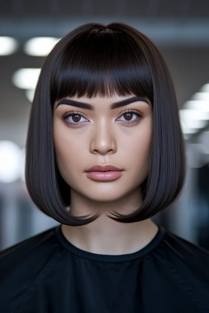 Straight Shoulder-Length Cut with Tapered Bangs