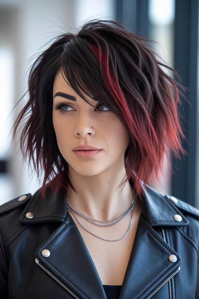 Textured Short Wolf Cut with Fiery Red Highlights