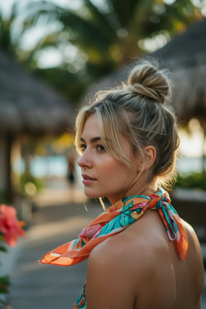 Top Knot with Tropical Scarf