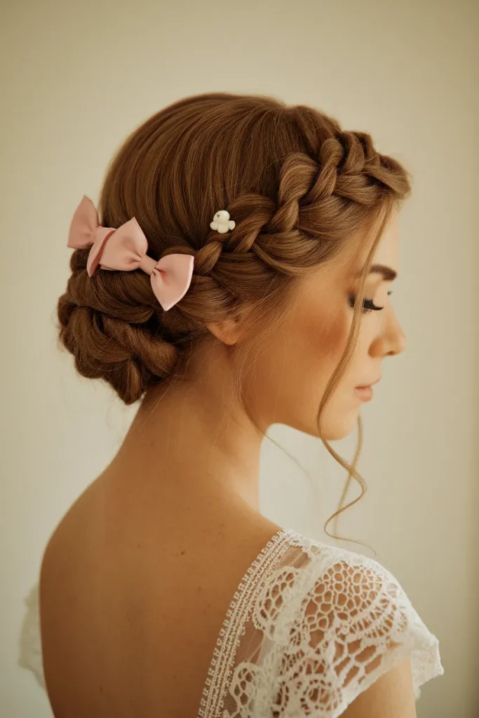 Twisted Updo with Satin Bows