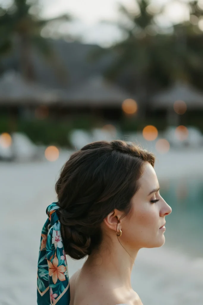 Twisted Updo with Tropical Scarf