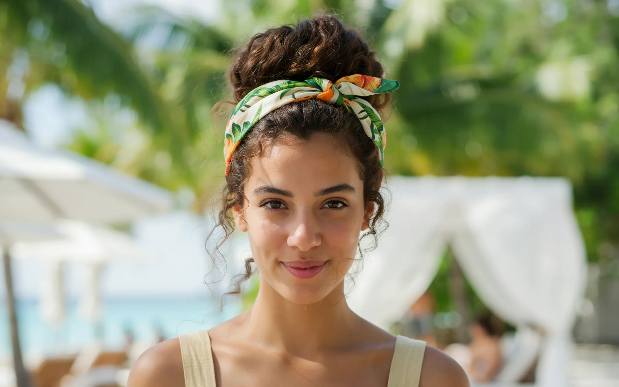 Vacation Hairstyle with Tropical Scarf
