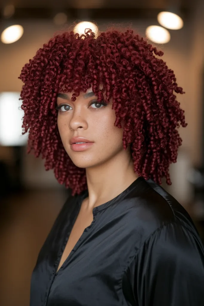 Velvet Burgundy Curls On Natural Hair