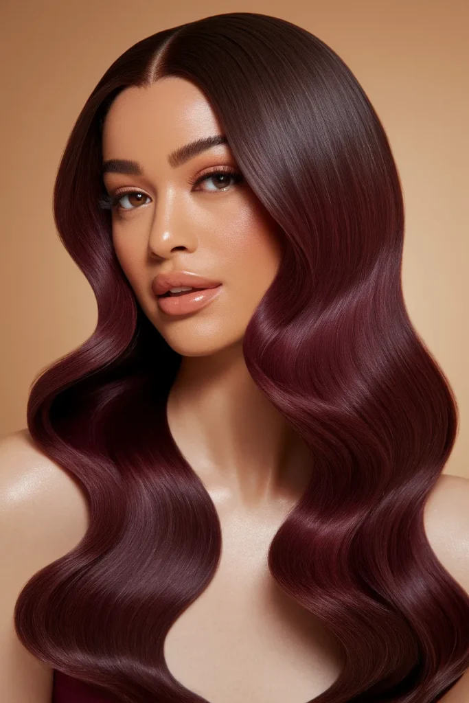 Velvet Burgundy Hair Color For Olive Skin