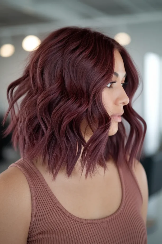 Velvet Burgundy Hair Color For Wavy Hair