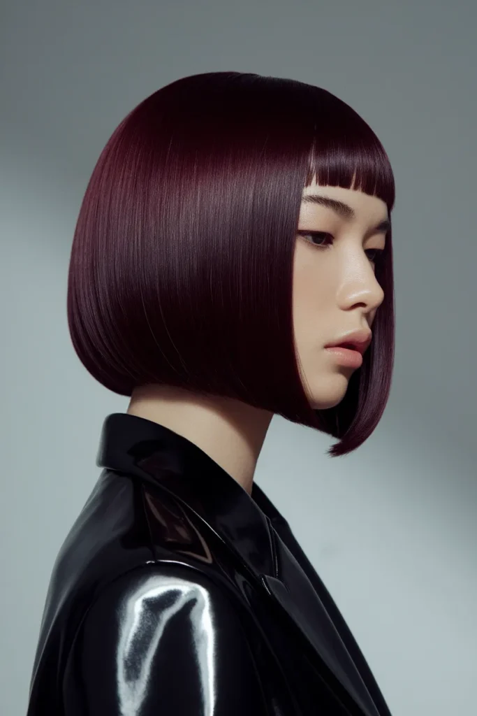 Velvet Burgundy Hair Color On Short Bob